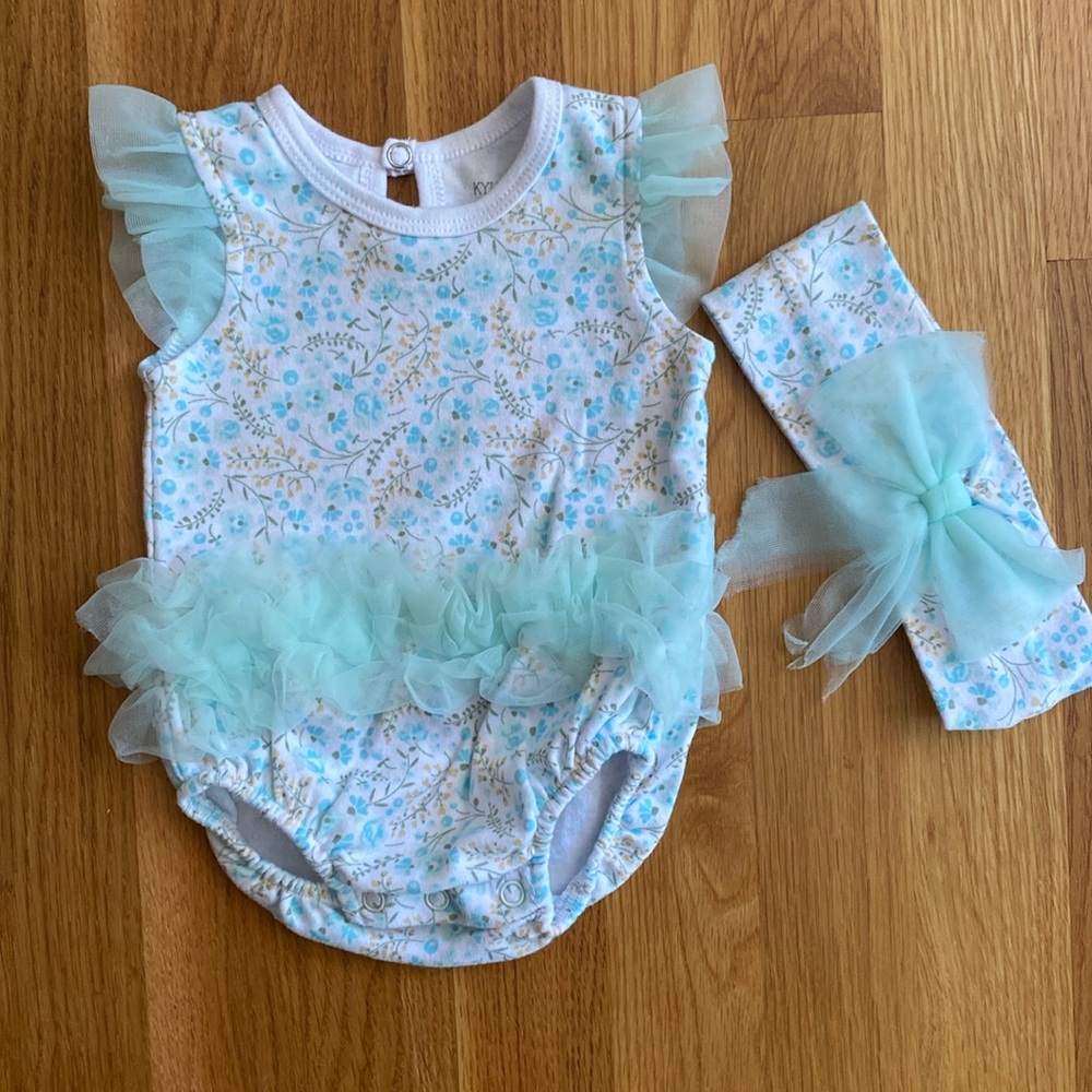 0-3M Ruffle Onesie Bodysuit and Headband Set